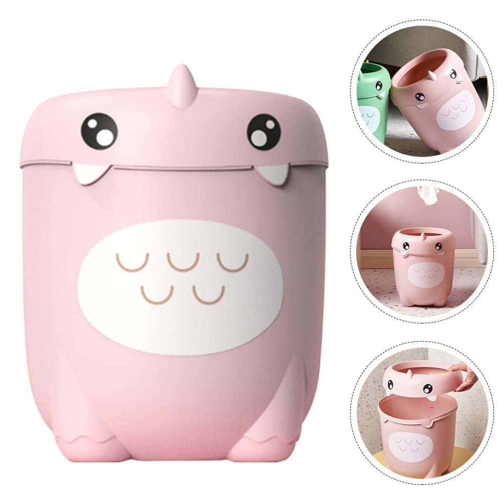 Ciieeo Pink Plastic Open-Top Trash Can, 12-Inch, Cute Animal Shape