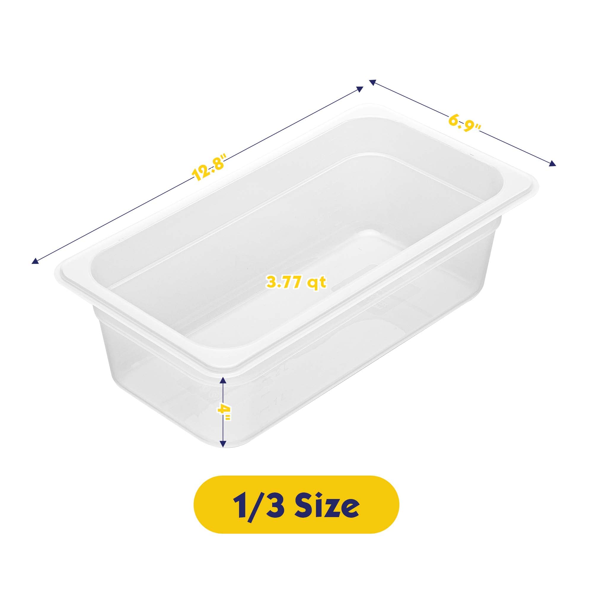 BIEAMA 6 Pack Plastic Food Pans with Lids, 1/3 Size 6'' Deep, Translucent,Commercial