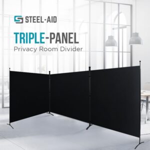 Steel-AID Triple-Panel Privacy Room Divider – Folding Partition Privacy Screen for Office, Classroom, Dorm Room, Kids Room, Studio, Conference - 216" x 72" - Easy to Assemble, Freestanding & Foldable