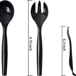 VeZee's Plastic Serving Utensils, Black Heavy Duty Disposable utensil | Set 10" Spoons 10" Forks 6" Tongs | 6 Each in One Set| 18 Pcs