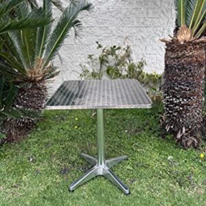 BTEXPERT Indoor Outdoor 23.75" Square Restaurant Table for Patio Stainless Steel Silver Aluminum Furniture with Base