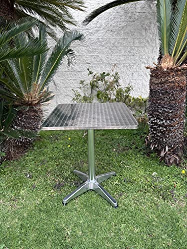 BTEXPERT Indoor Outdoor 23.75" Square Restaurant Table for Patio Stainless Steel Silver Aluminum Furniture with Base