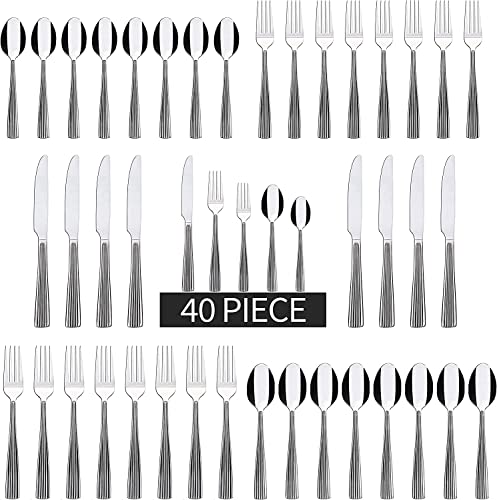 KOOMADE EMPIRE 40-Piece Silverware Set for 8, Mirror Polished Stainless Steel Flatware (Dinner, Salad Forks, Knives, Spoons, Teaspoons) Dishwasher Safe