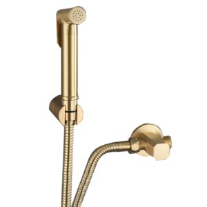 handheld bidet sprayer for toilet, brushed gold brass bathroom cloth diaper sprayer set with angle valve, wall mounted toilet bidet sprayer kit for feminine hygiene, bathing pets