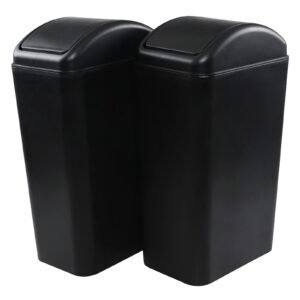 yuright 2 pack 14 l slim plastic kitchen garbage can, black swing top trash can, f