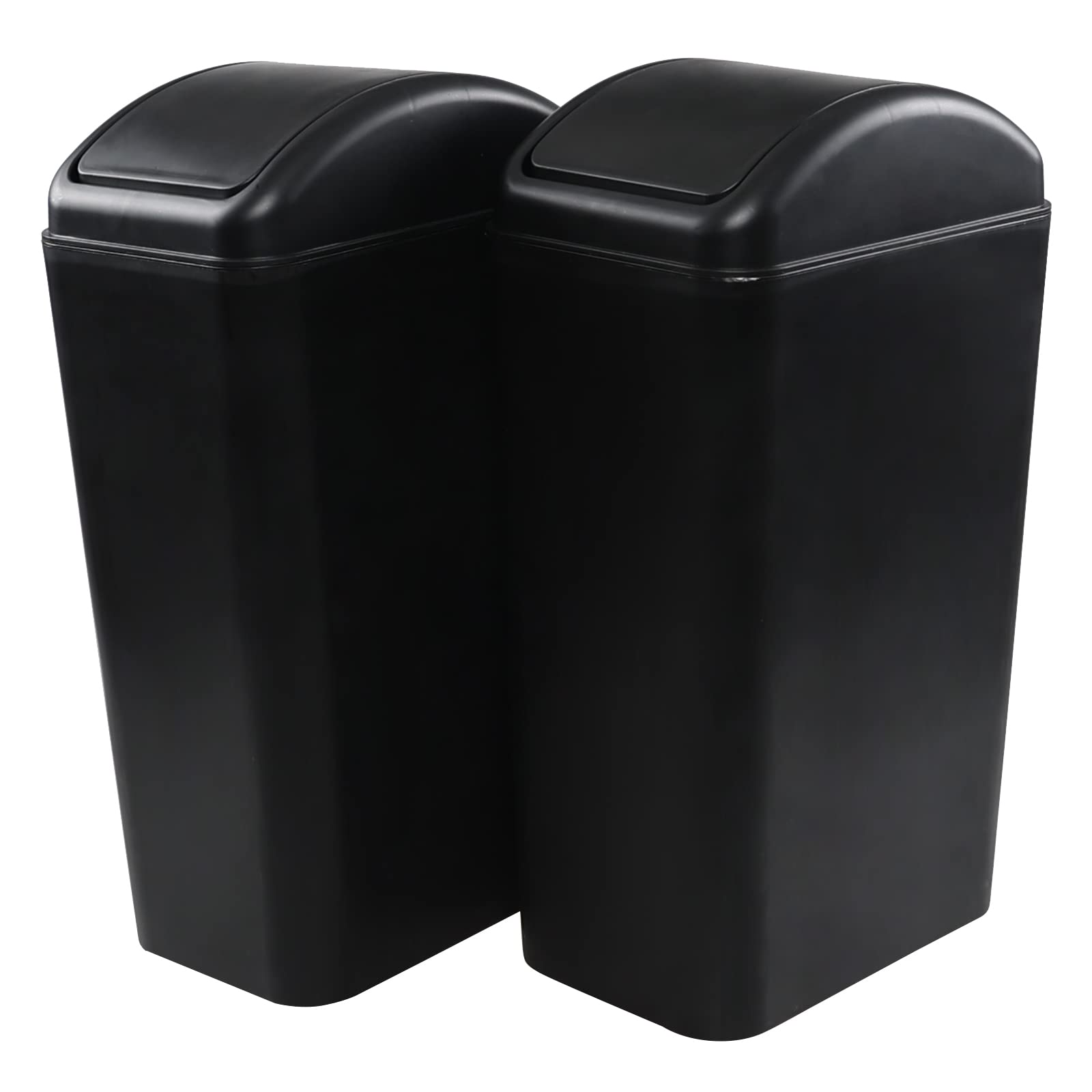 Yuright 2 Pack 14 L Slim Plastic Kitchen Garbage Can, Black Swing Top Trash Can, F