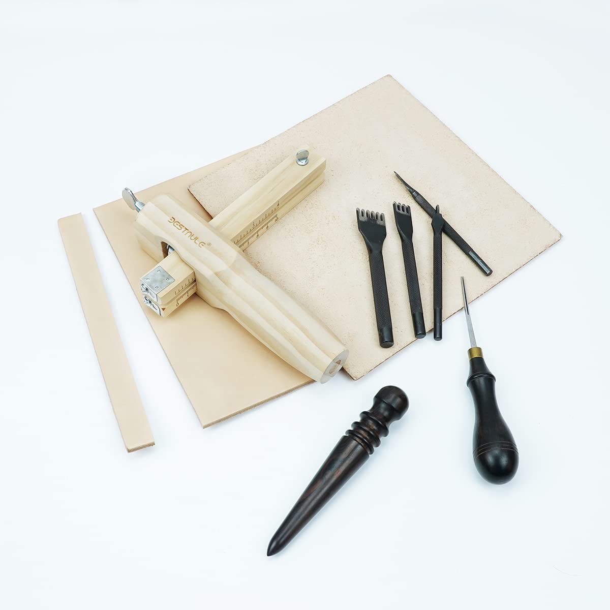 BESTNULE Leather Tools, Leather Strip and Strap Cutter, Leather Cutting Tool, Leather Cutter Adjustable with 3 Blades