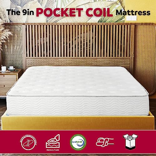 Primo International Solar 9" Pocket Coil Mattress in a Box, Queen