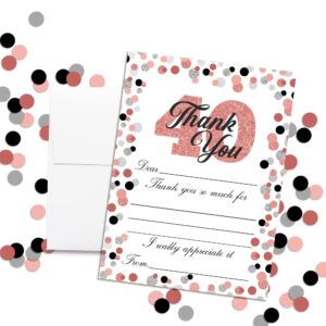 Amanda Creation Confetti Rose Gold Polka Dot 40th Birthday Themed Thank You Notes, Ten 4" x 5.5" Fill In the Blank Cards with 10 White Envelopes