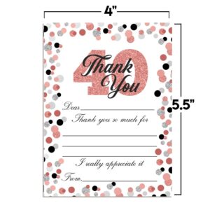 Amanda Creation Confetti Rose Gold Polka Dot 40th Birthday Themed Thank You Notes, Ten 4" x 5.5" Fill In the Blank Cards with 10 White Envelopes