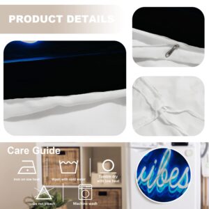 BaoNews Blue Neon Signage Duvet Cover Set Full Size,3 Pieces Good Vibes Only Words Blue Neon Bedding Set Hotel Quality 100% Cotton Comforter Cover Set with 2 Pillowcases(No Filler)