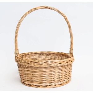 round willow with rolled edge and handle basket brown wood