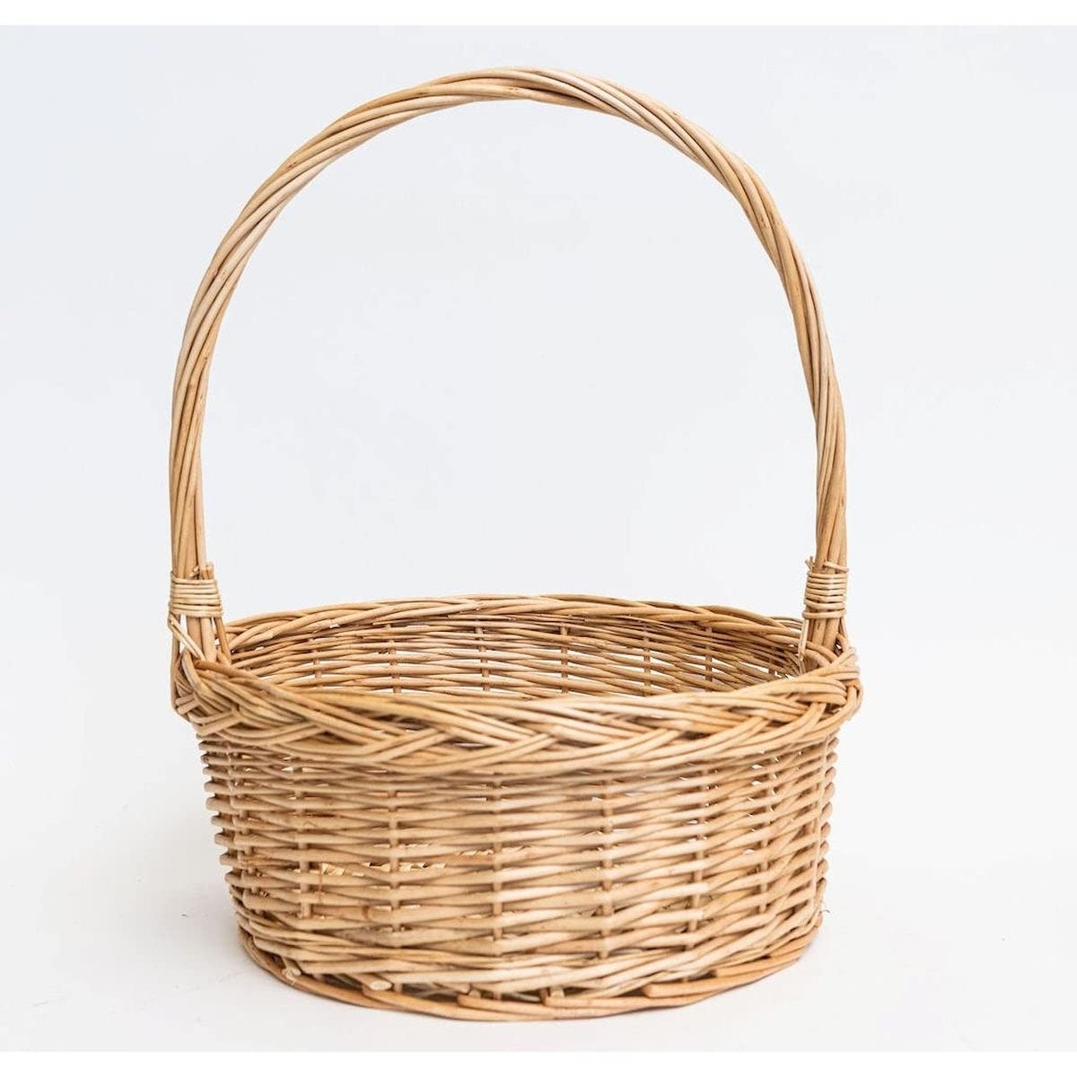 Round Willow with Rolled Edge and Handle Basket Brown Wood