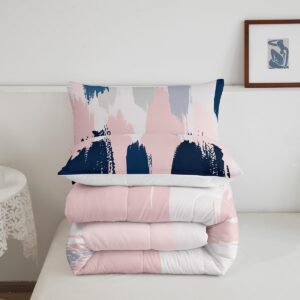 Feelyou Pink Navy Blue Graffiti Comforter Set for Girls Boys Abstract Geometric Comforter Modern Abstract Art Painting Bedding Set Artistic Smear Duvet Set Full Size Quilt Set 3Pcs