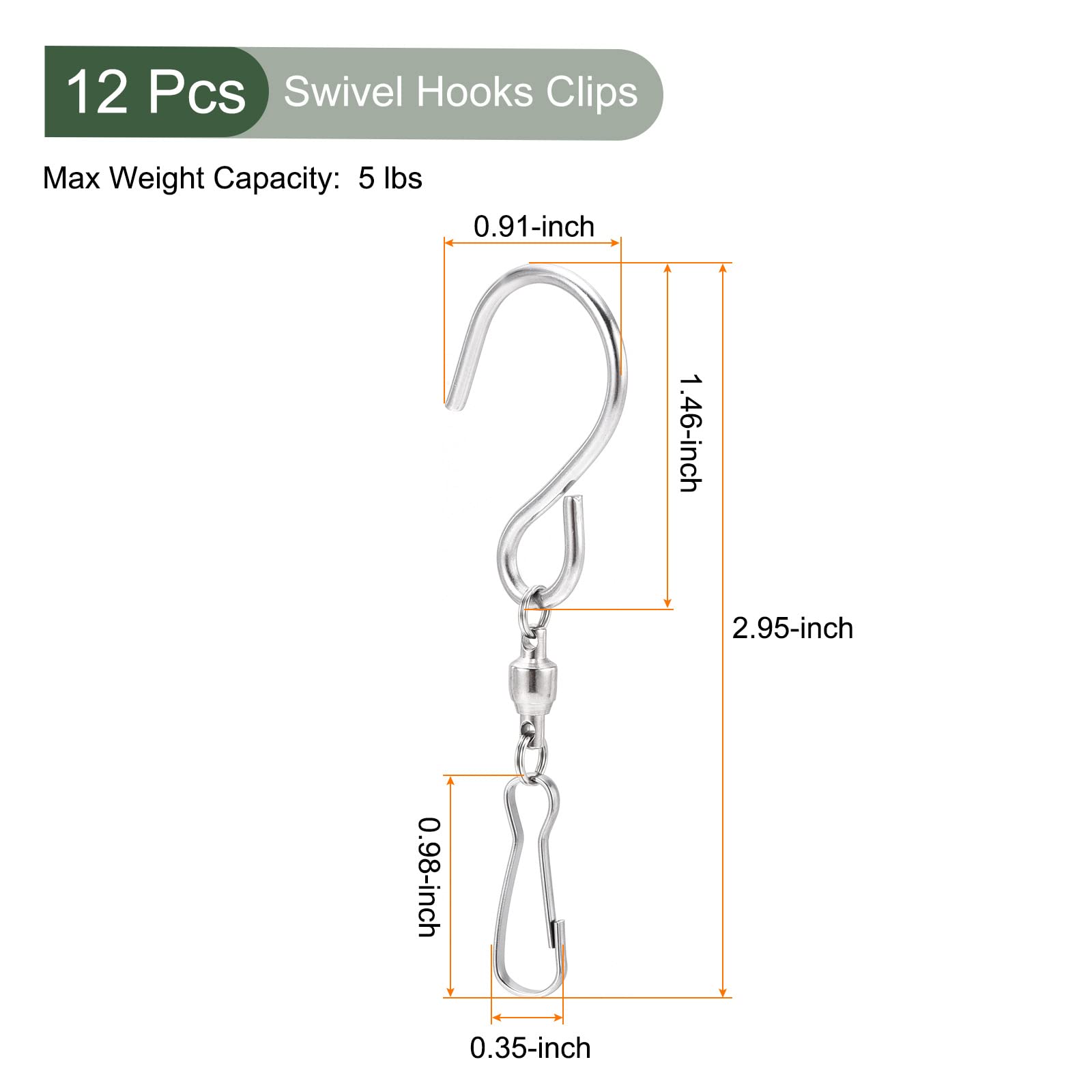 YOKIVE 12 Pcs Swivel Hooks Clips, Stainless Steel 360 Degree Rotating S Shape Hook, Great for Lantern, Ornament (Black, 2.95-Inch)