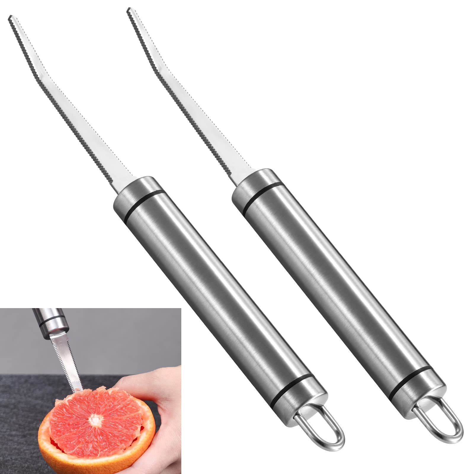 Grapefruit Knives 2 Pack, Stainless Steel Grapefruit Utensil Knife, Serrated Edge & Thick Gauge Handle, Kitchen Tool with Non-stick Plating for Kiwi, Mango, Dessert, Apple, Citrus Fruit