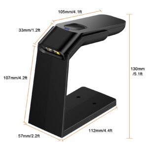 Alacrity 2D Barcode Scanner with Stand, 3 in 1 Bluetooth & 2.4GHz Wireless & USB Wired Bar Code Scanner, QR Code Scanner Support Windows/Mac/Linux for POS System Sensing, Store, Supermarket, Warehouse