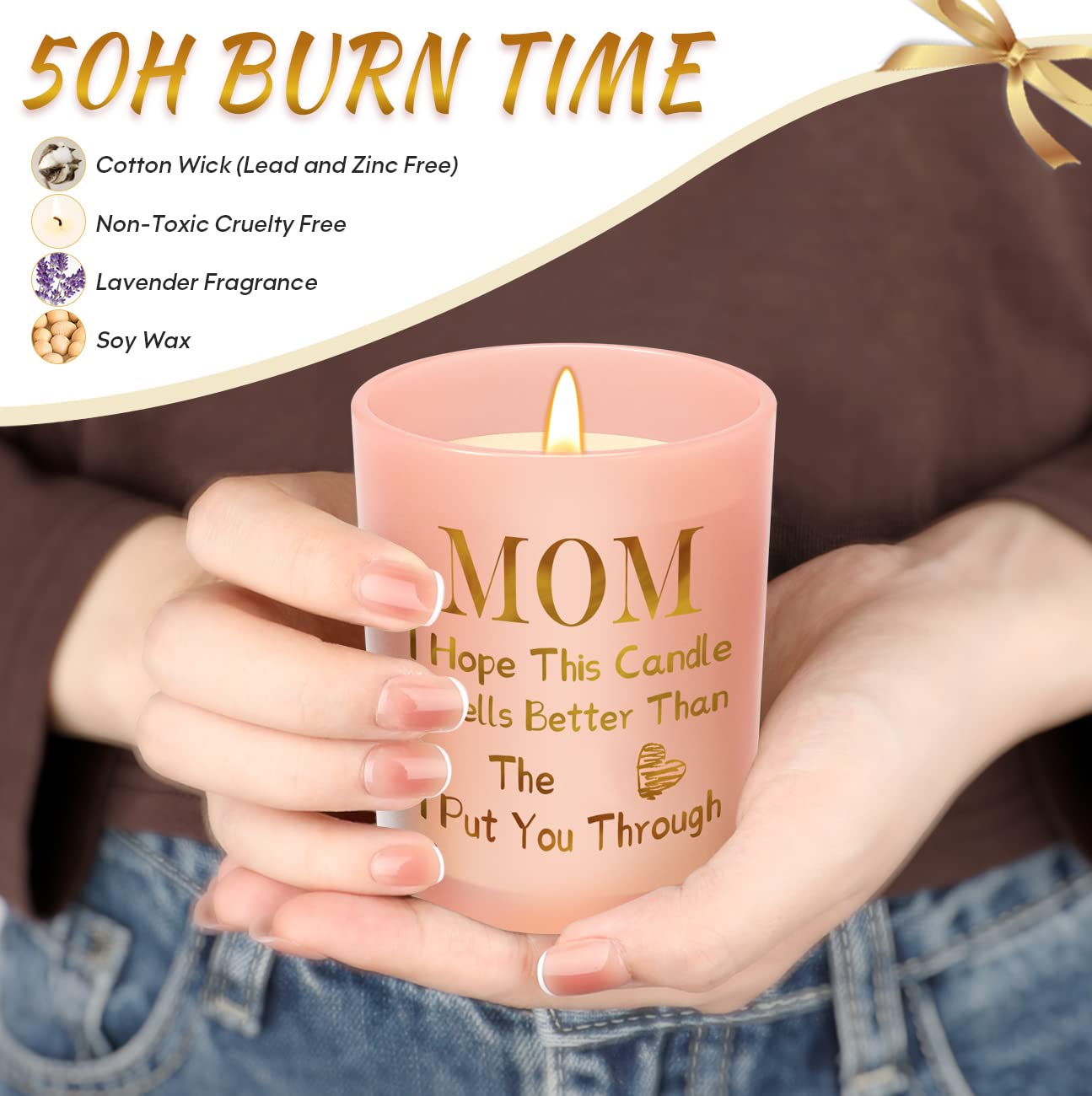 Gifts for Mom from Daughter Son, Handmade Candle Gifts for Mom, Unique Mother's Day Present, Funny Birthday Gifts for Mom, Mom Gifts,Mothers Day Gifts,Lavender Scented Candles(7oz)