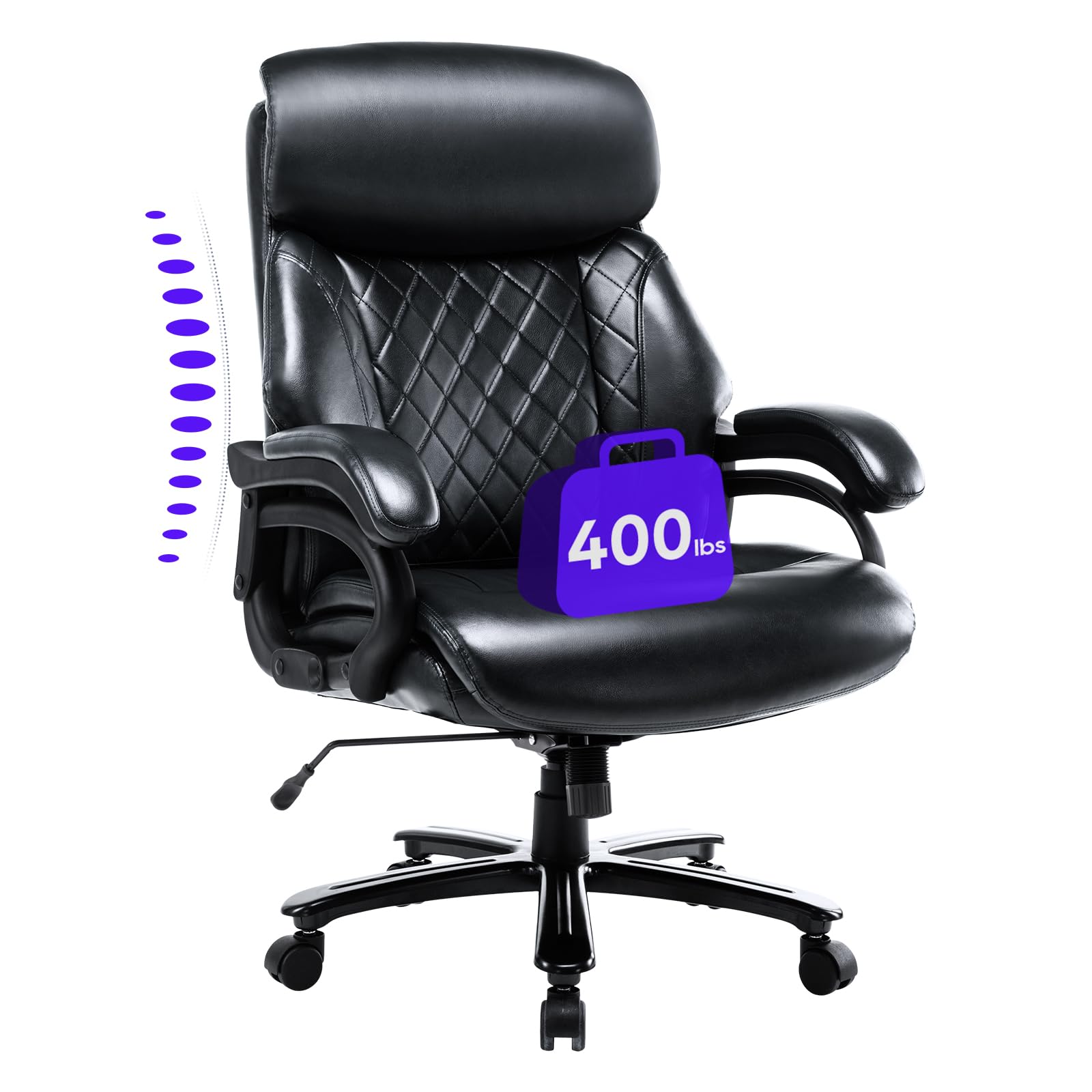 Big and Tall Office Chair 400lbs-Heavy Duty Executive Desk Chair with Extra Wide Seat, High Back Ergonomic Leather Computer Chair with Tilt Rock, Padded Armrests-Black