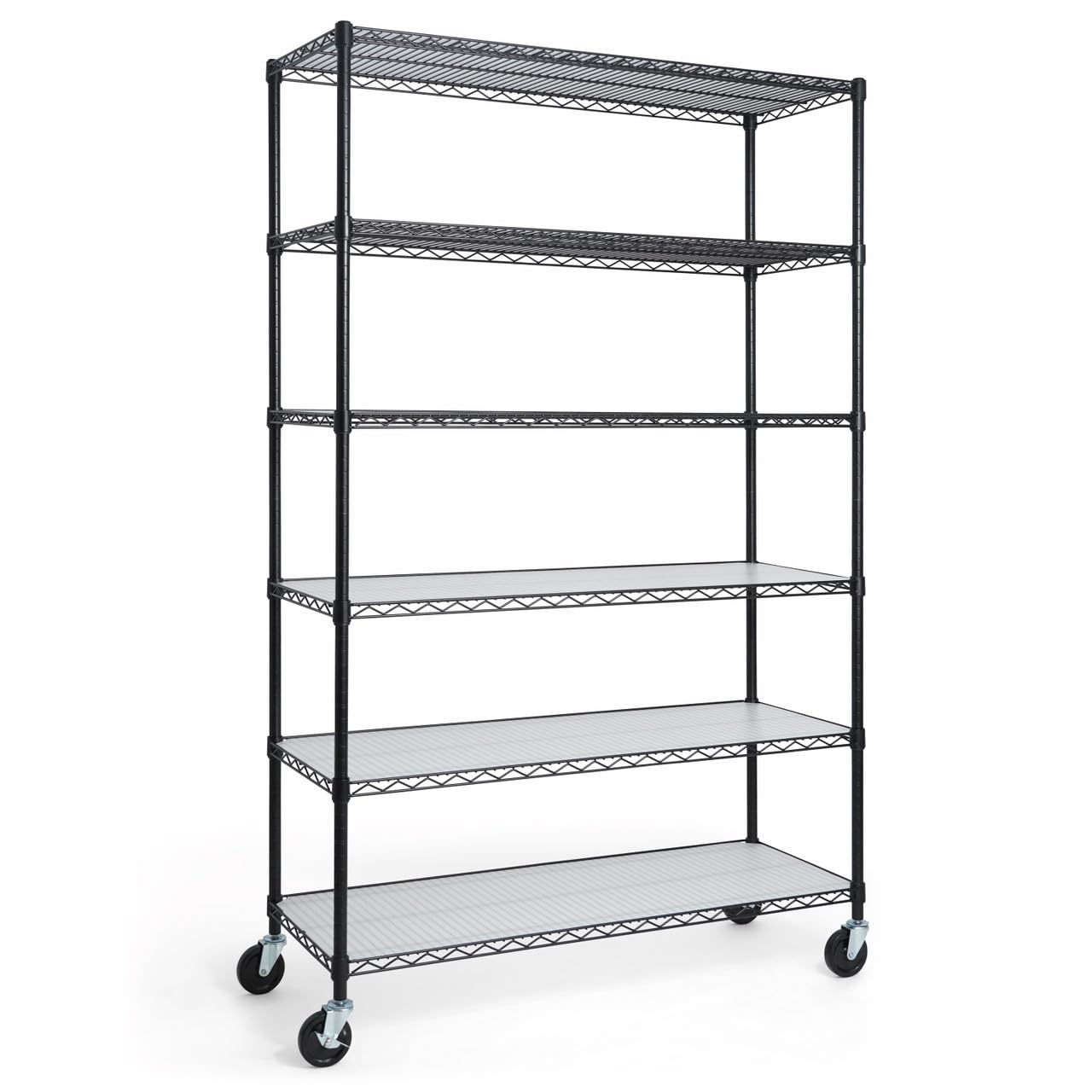 CAPHAUS NSF Commercial Grade Heavy Duty Wire Shelving w/Wheels, Leveling Feet & Liners, Storage Metal Shelf, Garage Shelving Storage, Utility Wire Rack Storage Shelves, w/Liner, 48 x 18 x 76 6-Tier