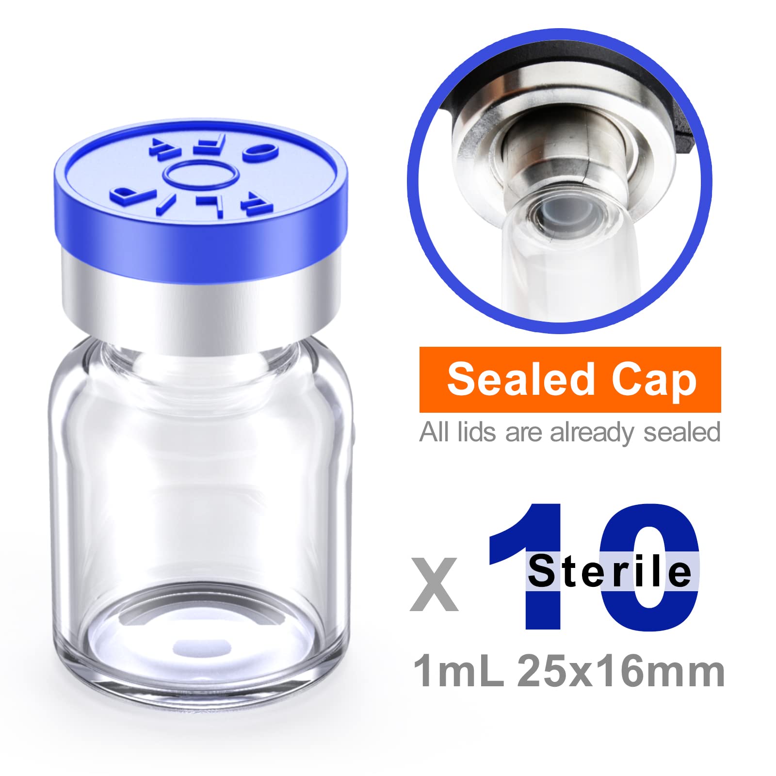 ZHANXUBIO Sterile Empty Vials with Self Healing Injection Port and Aluminum Plastic Cap,Sterile Package (1ml Clear 10PCS)