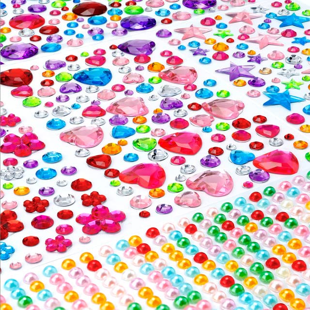 Gem Stickers,936pcs Rhinestones for Crafts,Self Adhesive Gems for Crafts,Jewel Stickers,Bling Rhinestone Stickers,Stick on Gems for Crafts DIY,Face Gems Makeup,Reward Stickers,Stickers for Teachers