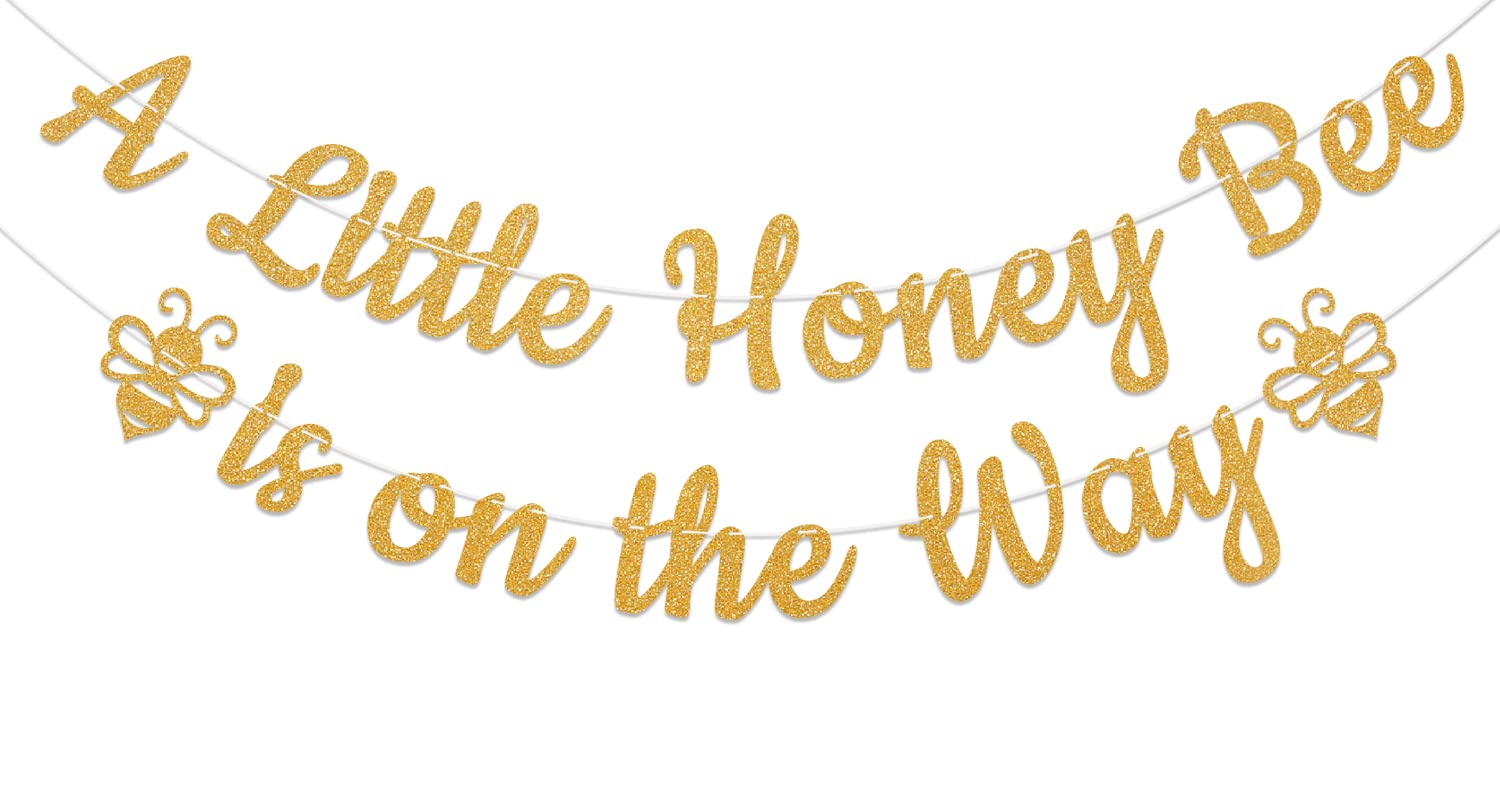 A Little Honey Bee is on the Way Banner, Gold Glitter Happy Bee Day Banner, Bee Pregnancy Announcement Party, Honey Bee Baby Shower Decorations