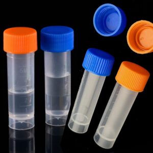 50 Pack 5ml Cryo Tubes，Plastic Graduated Vial Tube with Screw Caps,Small Test Sample Bottles Tubes Container with Lid，PP Material ，with Silica Gel Gasket (50) Bagged Blue and Orange