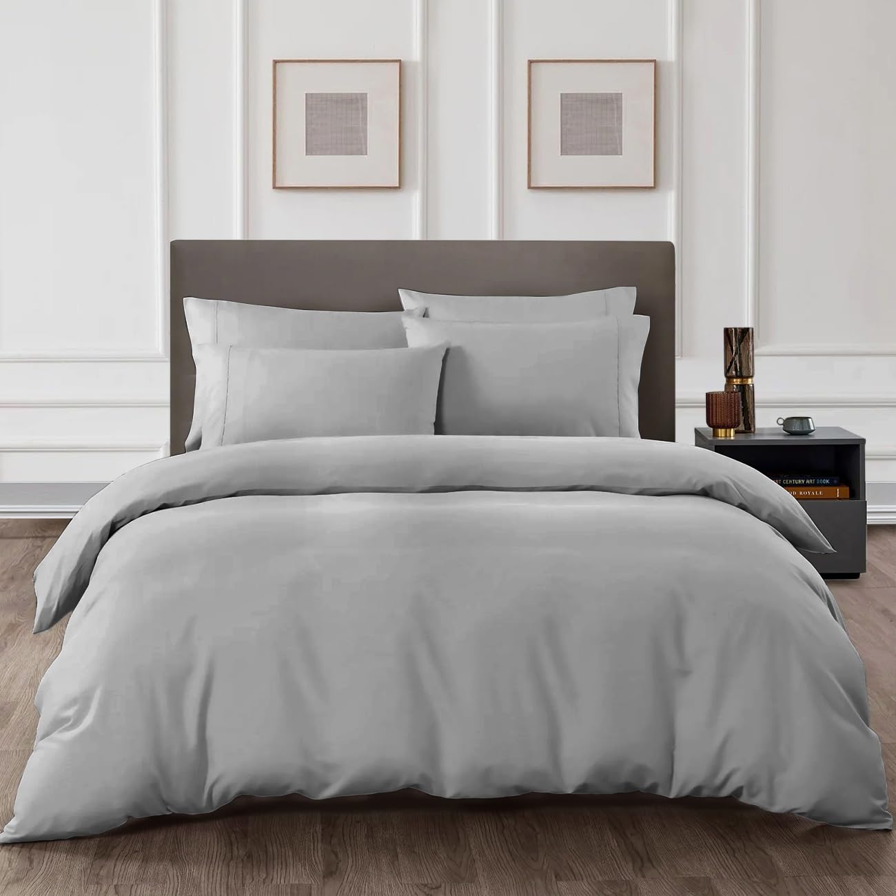 Dee's Collection 800 Thread Count Queen Size Duvet Covers Egyptian Cotton Light Grey Solid Ultra Soft and Breathable 3 Piece Set Quilt Cover with Zipper Closure & Four Corner Ties