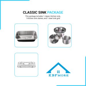 KBFmore 30 Inch Single Bowl 16 Gauge Undermount Classic Kitchen Sink, Swirl Finish Rust Resistant Sound and Heatproof Stainless Steel Sink with Sink Strainer and Bottom Sink Grid