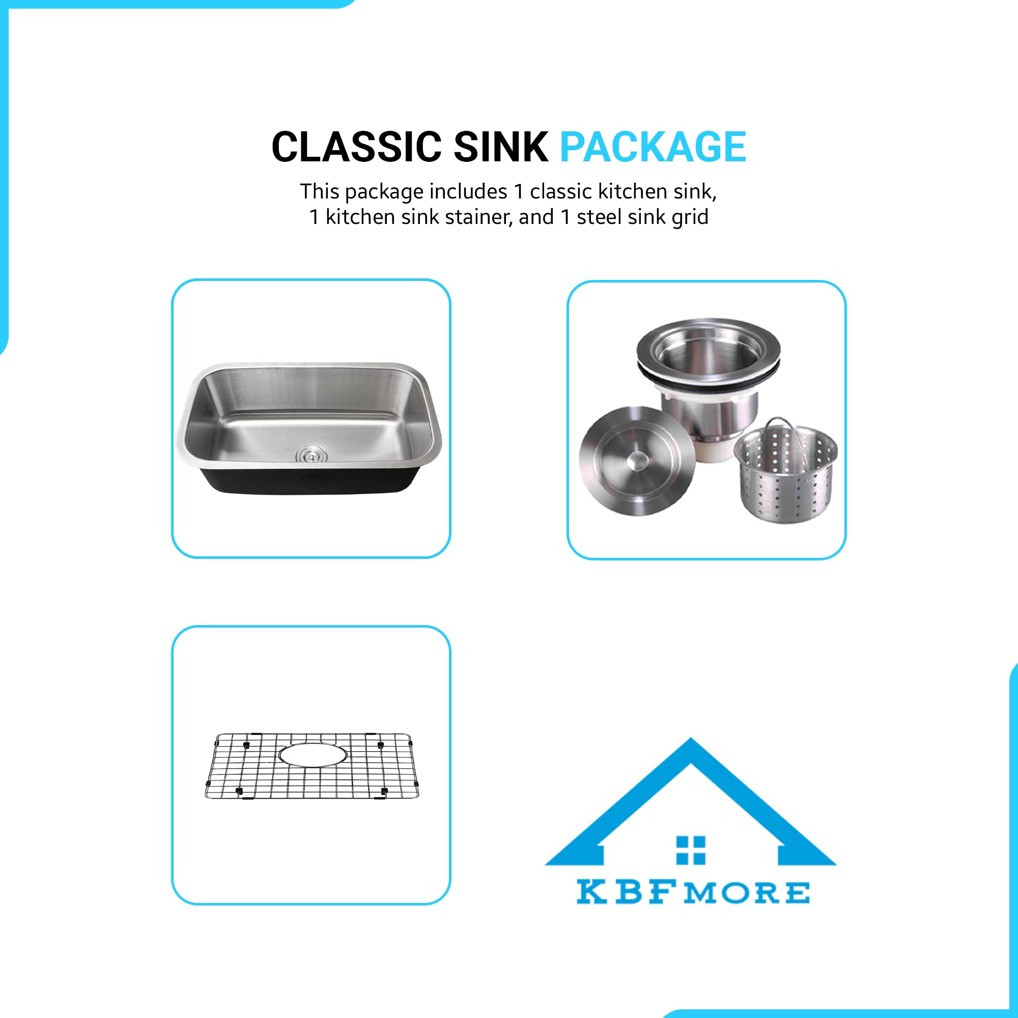 KBFmore 30 Inch Single Bowl 16 Gauge Undermount Classic Kitchen Sink, Swirl Finish Rust Resistant Sound and Heatproof Stainless Steel Sink with Sink Strainer and Bottom Sink Grid