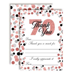 amanda creation confetti rose gold polka dot 70th birthday themed thank you notes, ten 4" x 5.5" fill in the blank cards with 10 white envelopes