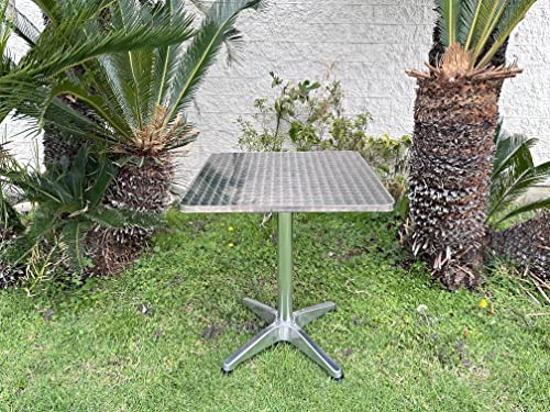 BTEXPERT Indoor Outdoor 23.75" Square Restaurant Table for Patio Stainless Steel Silver Aluminum Furniture with Base