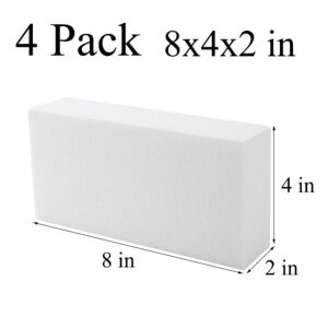 AMZQNART 4 Pack Craft Foam Blocks, 8x4x2 Square Polystyrene Foam Bricks for Art Sculpting, Flower Arrangements, Sculpture, Modeling, School and Home DIY.