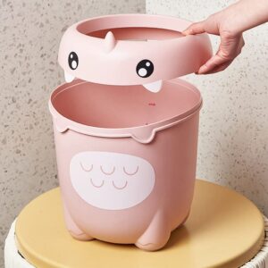 Ciieeo Pink Plastic Open-Top Trash Can, 12-Inch, Cute Animal Shape