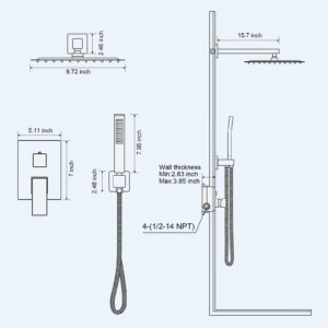 Baetuy Black Shower Faucet Set, Rainfall Shower System with Rain Shower Head and Handle Set, Wall Mounted Shower Fixtures With Shower Valve and Trim Kit 10 inch Matte Black