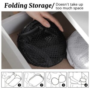 4Pcs Mesh Pop Up Laundry Hamper, FHDUSRYO Foldable Pop Up Hamper, Collapsible Laundry Basket with Carry Handles, Portable Dirty Clothes Basket with 4 Wash Bags, Mesh Hamper for Dorm Bedroom Travel