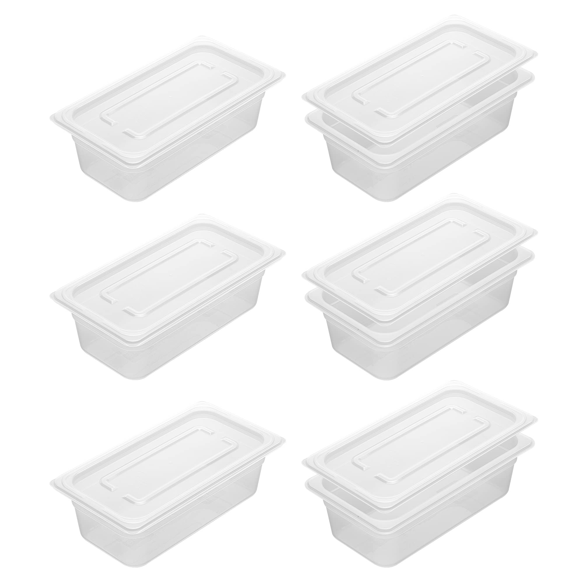 BIEAMA 6 Pack Plastic Food Pans with Lids, 1/3 Size 6'' Deep, Translucent,Commercial