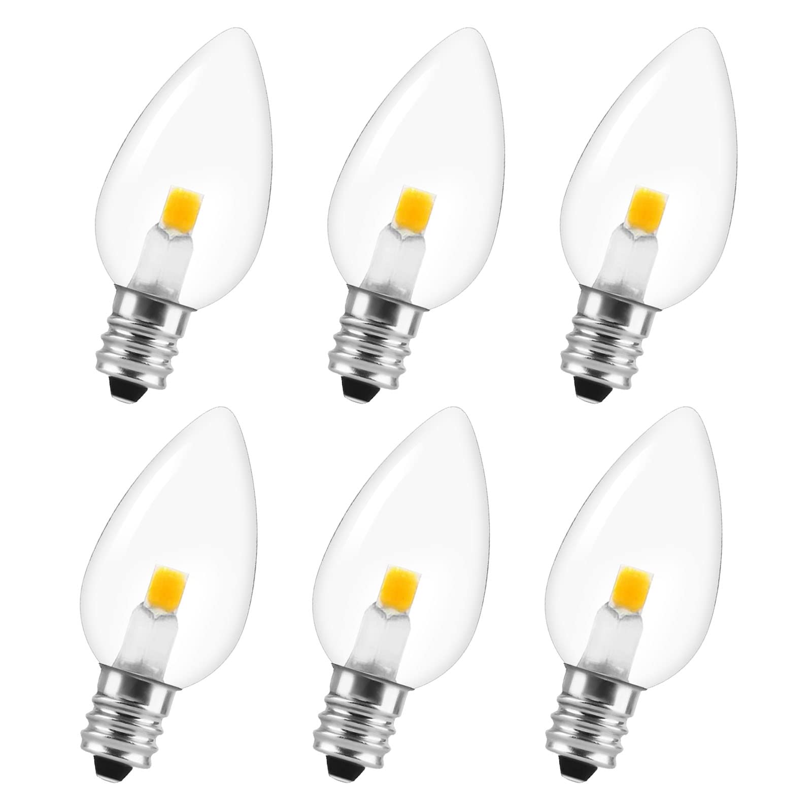 Visther C7 LED-COB Night Light Bulbs, E12 Base Candelabra Replacement Bulb, Warm White String Light, 0.6W Equivalent 7W (6 Pack)