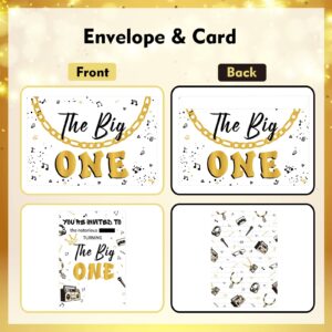 Fangleland The Notorious One Birthday Decorations, 25 Set of Black and Gold The Big One Theme Invitations with Envelopes, Hip Hop Theme 1st Birthday Invite Cards for One Year Old Party Supplies