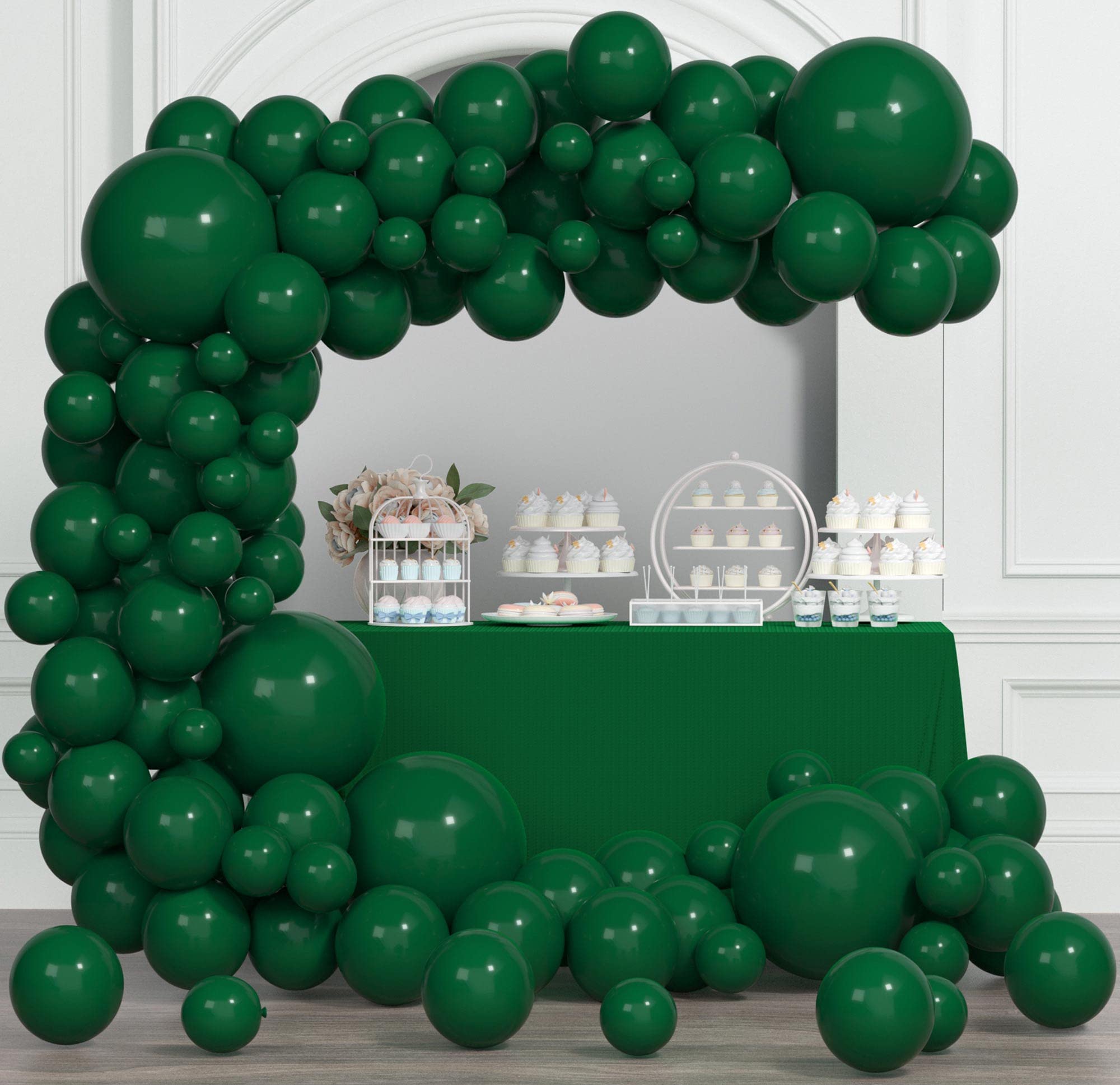 Dark Green Balloon Arch Kit, Thickened 100Pcs Green Balloons Different Sizes 18/12/5 Inch for Birthday Party Graduation Bachelorette Anniversary Wedding Gender Reveal Baby Shower Decorations Supplies