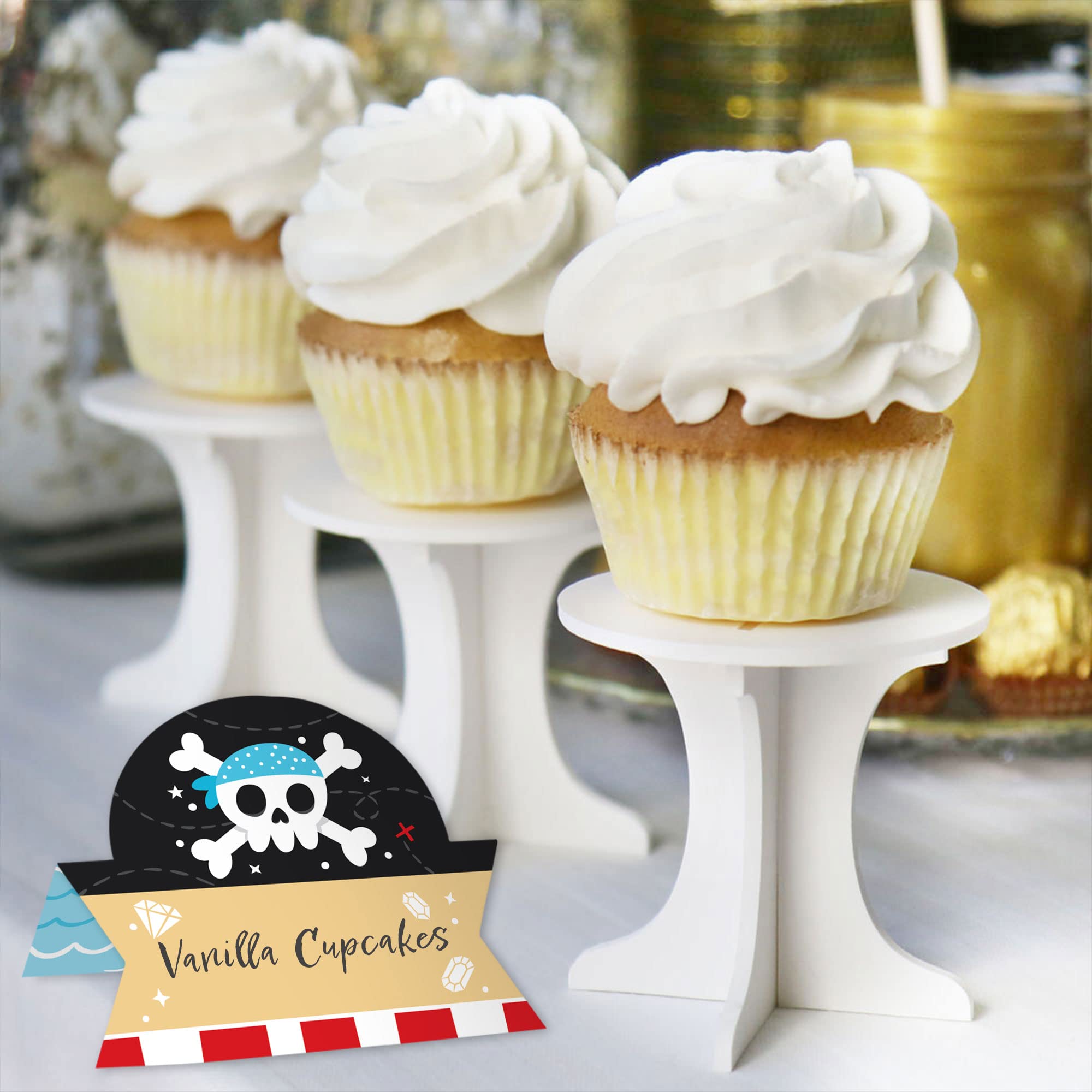 Big Dot of Happiness Pirate Ship Adventures - Skull Birthday Party Tent Buffet Card - Table Setting Name Place Cards - Set of 24