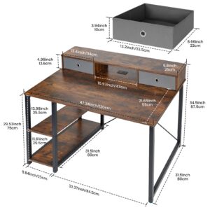 TOPSKY 47”x 31.5” Computer Desk with Drawers, Monitor Stand, Storage Shelf, 3-Port Charging Station (Bamboo)