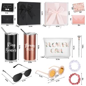 15 Pcs Flower Girl Ring Bearer Gifts Set Include Tumbler with Straw Glasses Canvas Bag Hair Ring Diamond Pen Proposal Card Envelope Acoustic Earpiece Tube Gift Box for Wedding Bride Shower Party