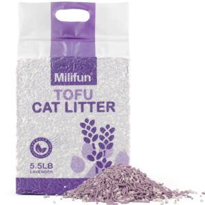 tofu cat litter, dust-free kitty litter, fast drying, ultra absorbent clumping cat litter pellets, lavender cat tofu litter odor control, less scattering, dust-free mixed tofu cat litter.