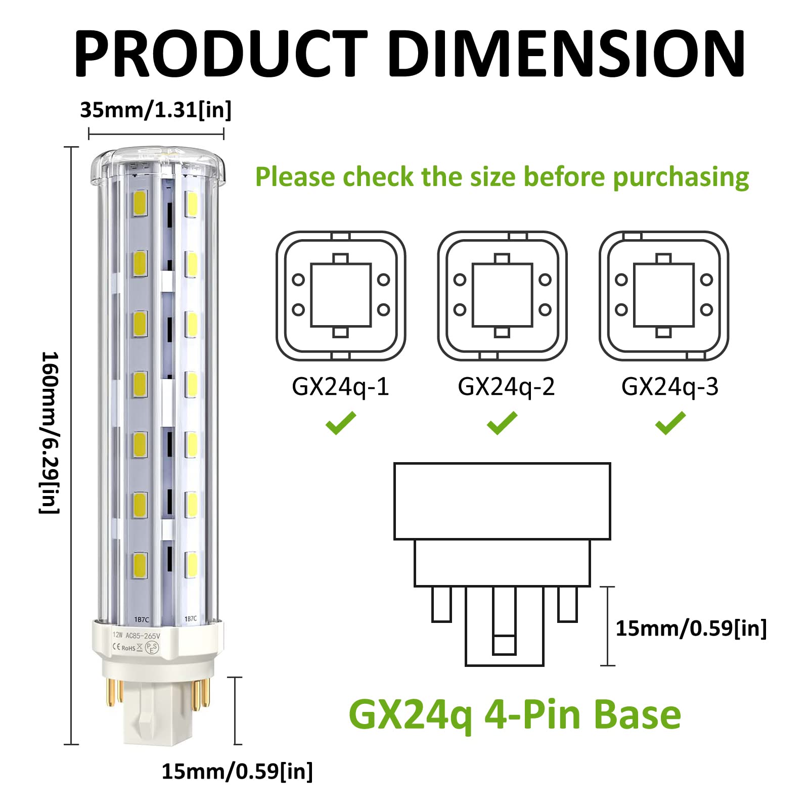 Bonlux 12W GX24Q/G24Q 4-pin Base LED Light Bulb, GX24 LED PL Recessed Light (26W CFL Equivalent) Daylight 6000K for Ceiling Light Downlights (4-Pack, Remove/Bypass The Ballast)