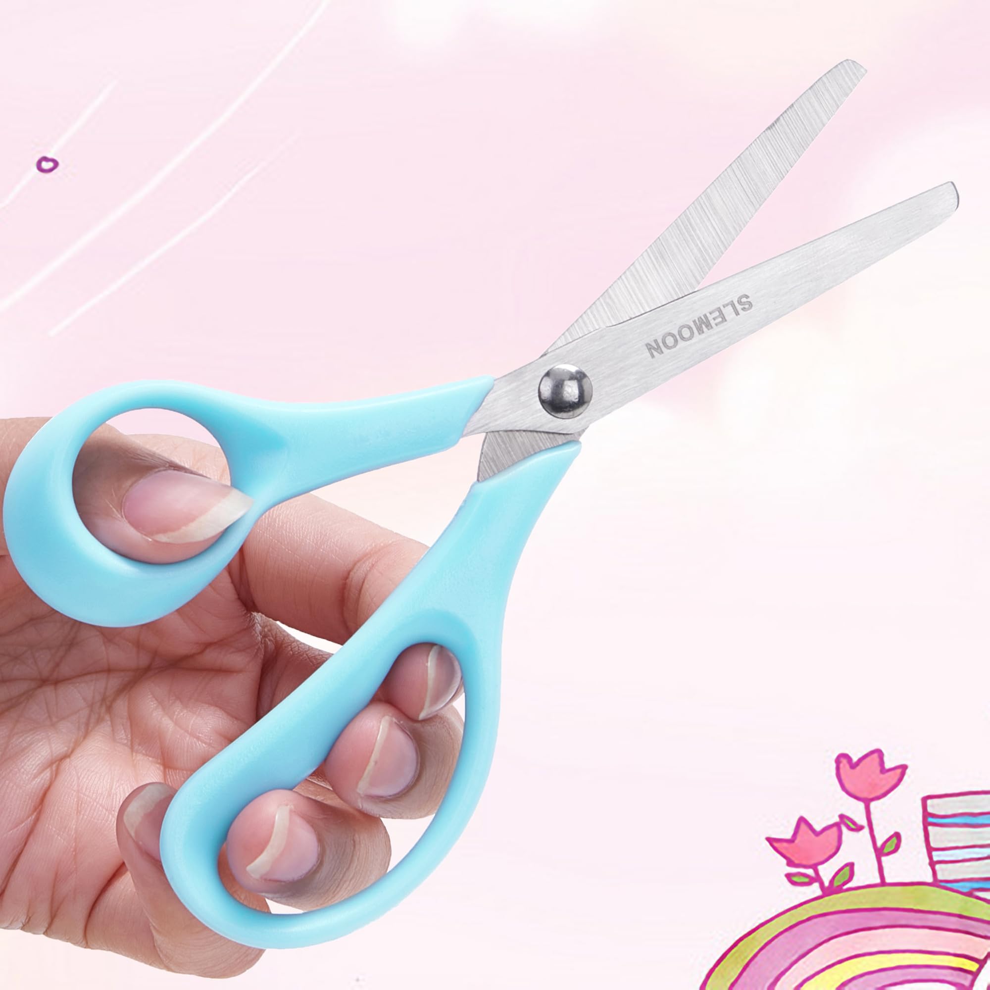 5" Left Handed Kids Scissors Set of 3 pcs,Suit for Ages 3-5 4-6 6-8,Kids Craft Scissors with Blunt Tip Stainless Steel Blades,Great for School Classroom, Home and Family Daily DIY Arts Use,Blue,Pink