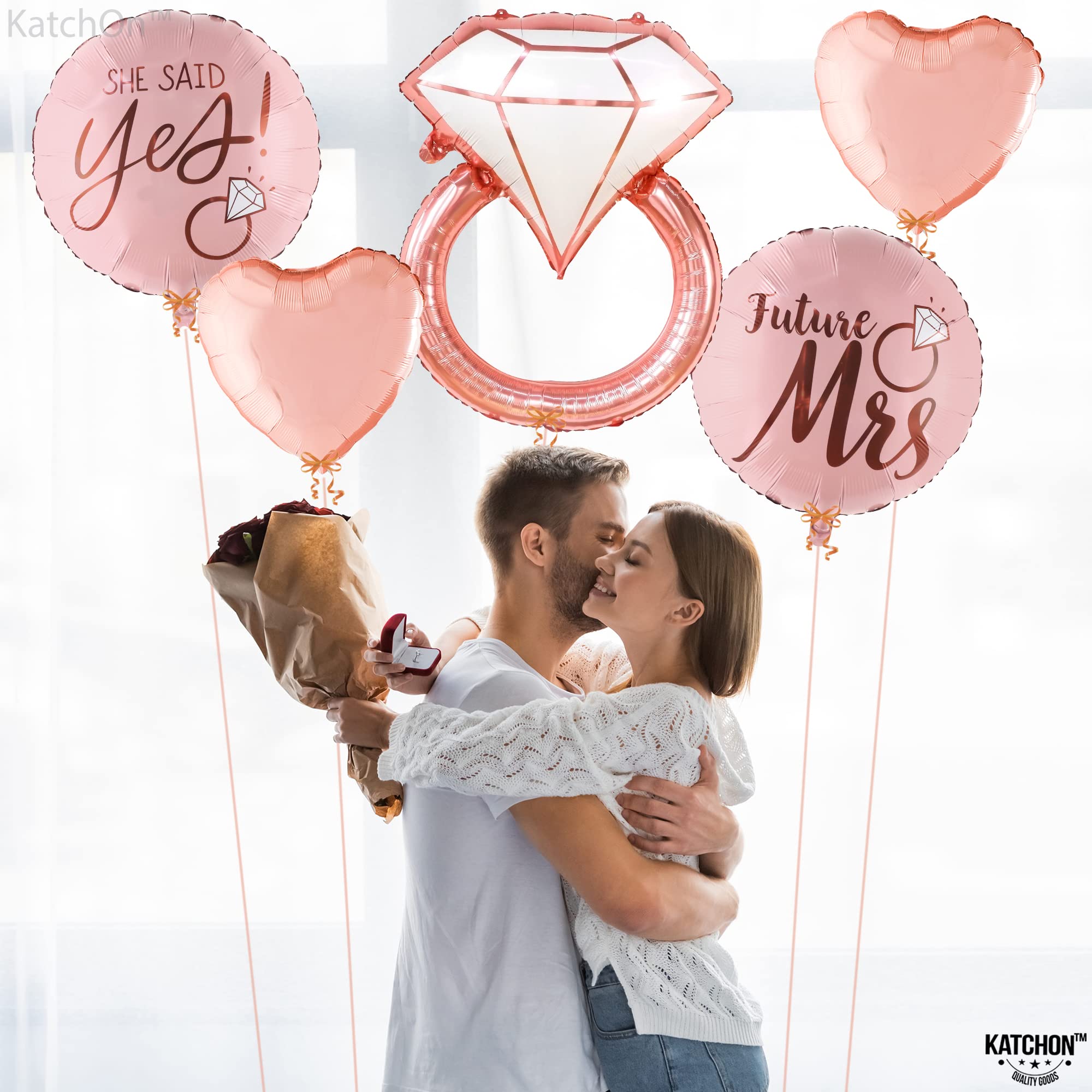 KatchOn, Diamond Ring Foil Balloon Set - Pack of 5 | Future Mrs Balloons | She Said Yes Decorations | Bridal Shower Balloons for Bachelorette Party Decorations, Rose Gold Bridal Shower Decorations