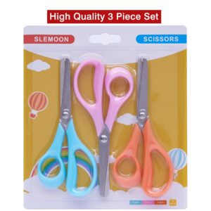 5" Left Handed Kids Scissors Set of 3 pcs,Suit for Ages 3-5 4-6 6-8,Kids Craft Scissors with Blunt Tip Stainless Steel Blades,Great for School Classroom, Home and Family Daily DIY Arts Use,Blue,Pink