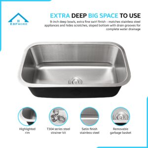 KBFmore 30 Inch Single Bowl 16 Gauge Undermount Classic Kitchen Sink, Swirl Finish Rust Resistant Sound and Heatproof Stainless Steel Sink with Sink Strainer and Bottom Sink Grid